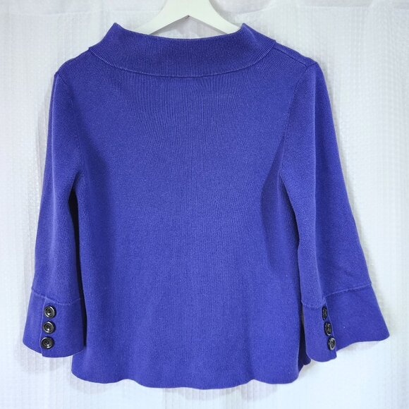 Anne Klein Sweater Cardigan Women's Size PS Purple 3/4 Bell Sleeve Button Up - Picture 2 of 10